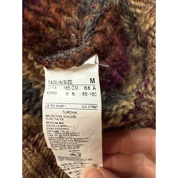 striped chunky turtleneck sweater short sleeve brown and burgundy - Picture 5 of 7